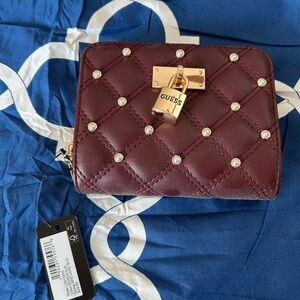 GUESS Maroon Quilted Wallet with Gold Lock